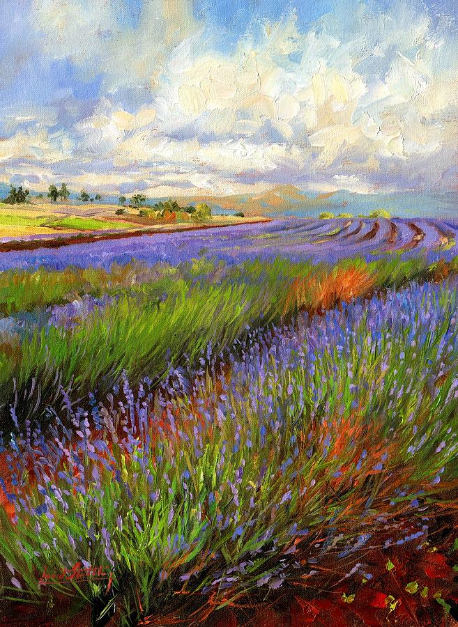 657x900 Lavender Field Painting By David Stribbling - Lavender Painting