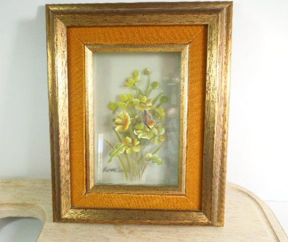 570x480 3 D Layered Glass Floral Painting, Susan Comish Signed Painting - Layered Glass Painting