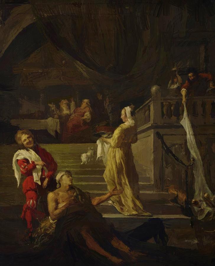 728x900 Lazarus And The Rich Man Painting By Metsu Gabriel - Lazarus And The Rich Man Painting