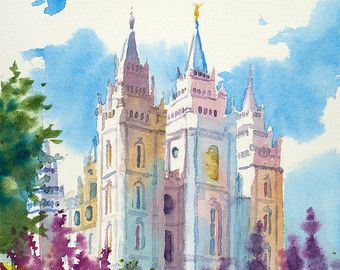 340x270 Lds Temple Painting, Salt Lake Temple Watercolor Painting, Utah - Lds Temple Painting
