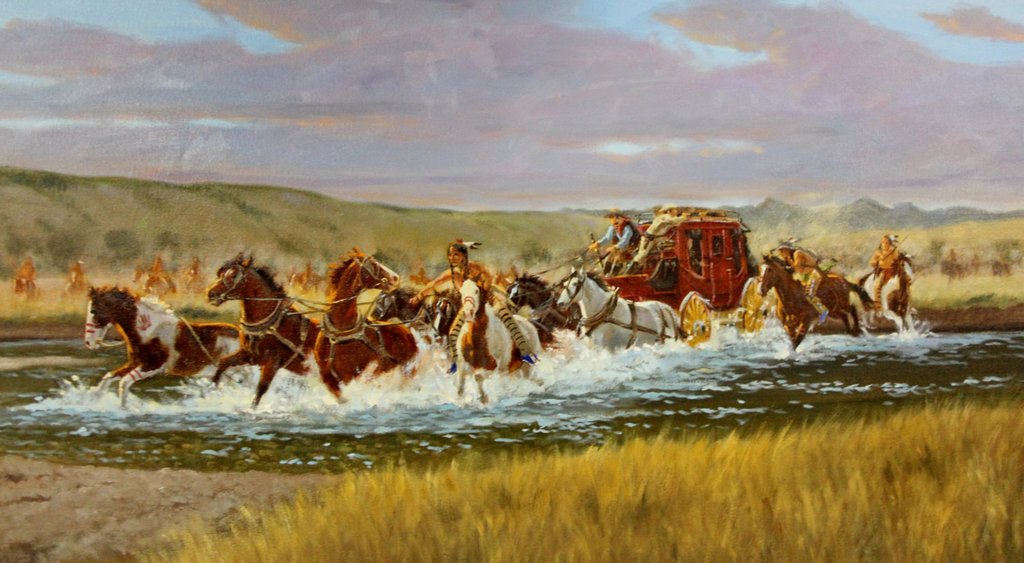 1024x563 Western Artist Ron Stewart, Grabbing For The Leader, Oil Painting - Leader Painting