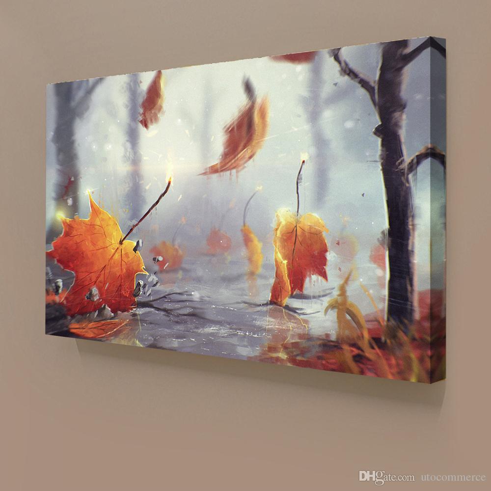 1000x1000 Modern Rain Landscape Maple Leaf Giclee Printing On Canvas - Leaf Painting Art