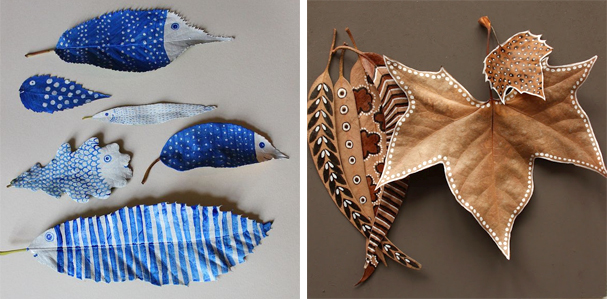 607x299 Painted Leaves - Leaf Painting Art