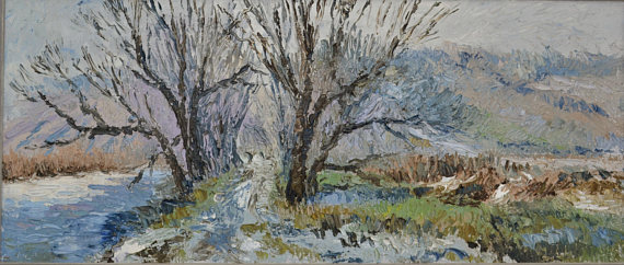 570x242 Winter Landscape Leafless Tree Scenery Painting Landscape - Leafless Tree Painting