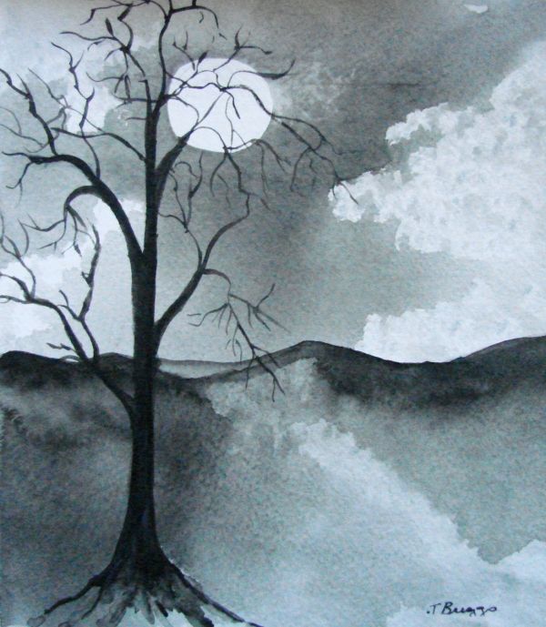 600x689 Bare Tree In Moonlight Painting By Dottie Briggs - Leafless Tree Painting