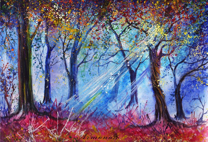 721x492 Colorful Watercolor Paintings Of Radiant Trees In Nature - Leafless Tree Painting