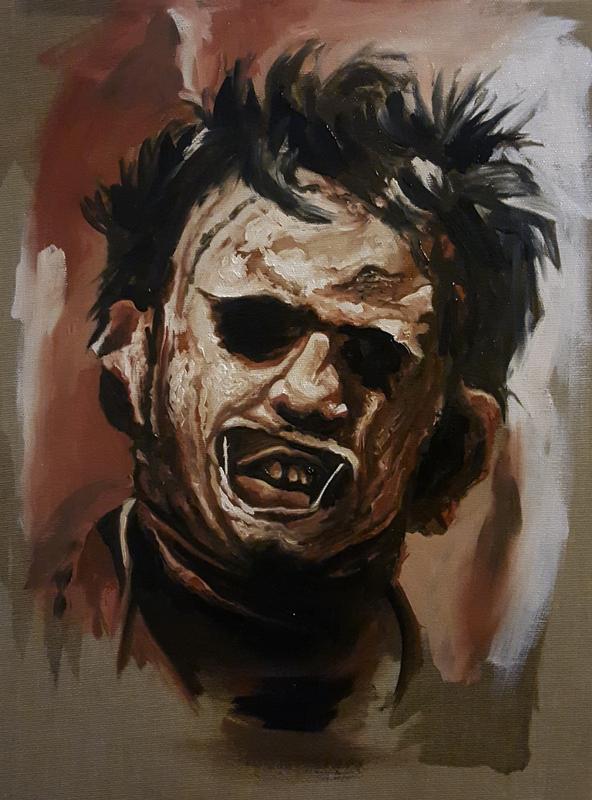 592x800 Leatherface 2hr Alla Prima Painting By Alan Aldred Original Art - Leatherface Painting