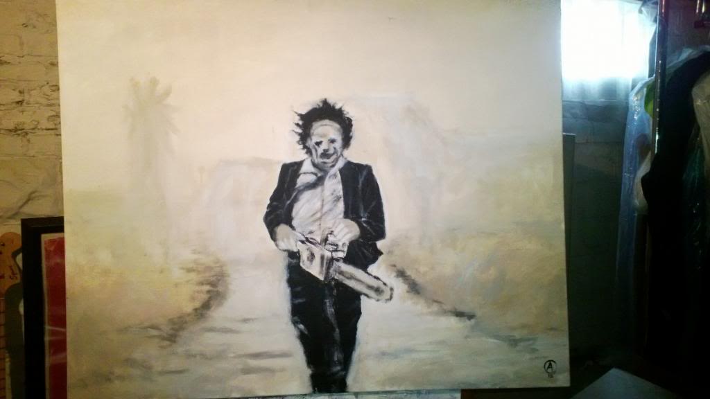 1024x576 Selling] Horror Paintings For Sale By Me! Leather Face, Michael - Leatherface Painting