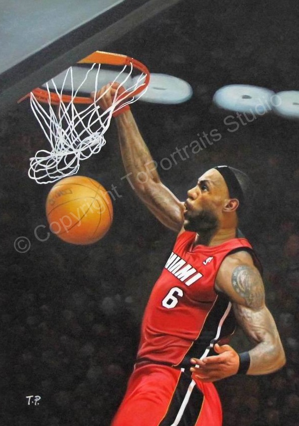 596x849 Lebron James, Cleveland Cavaliers Hecho A Mano Original Nba Poster - Lebron James Painting