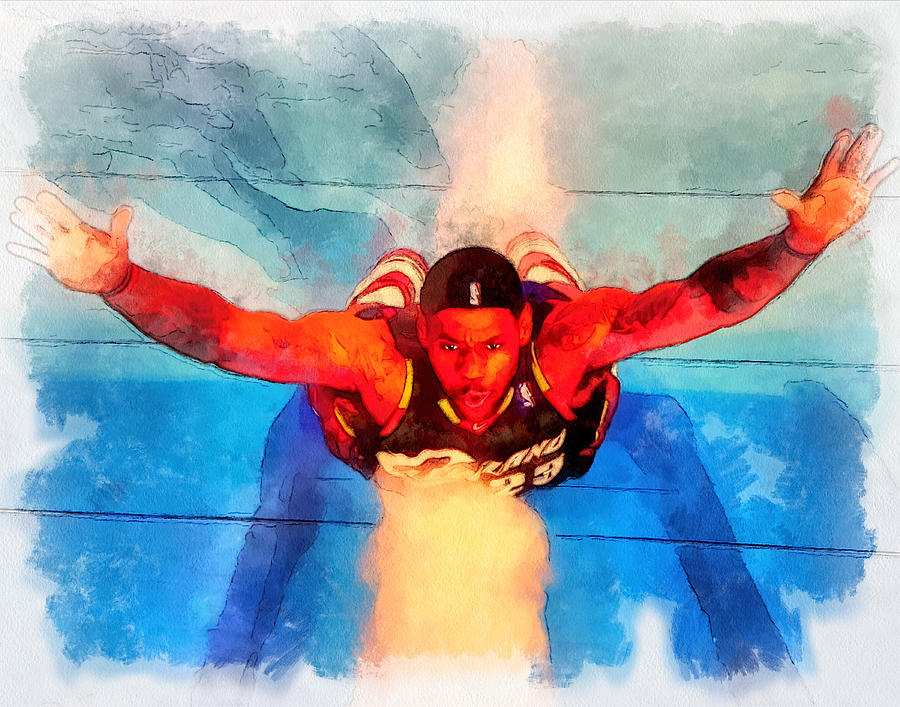 900x707 Lebron James Chalk Toss Landscape Painting Painting By Andres Ramos - Lebron Painting