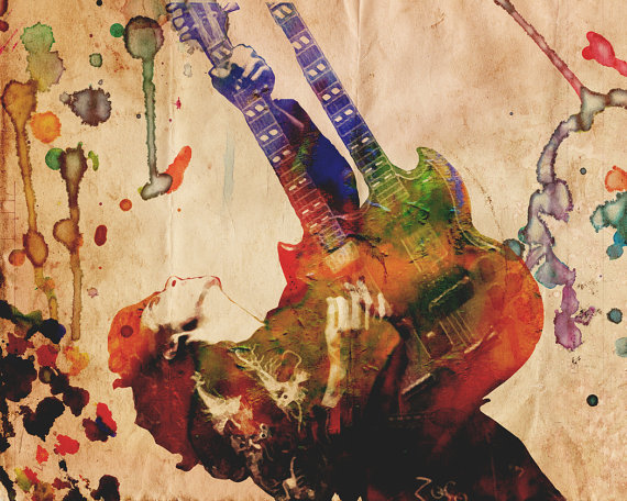 570x456 Jimmy Page Art Led Zeppelin Artwork Classic Rock Watercolor - Led Zeppelin Painting