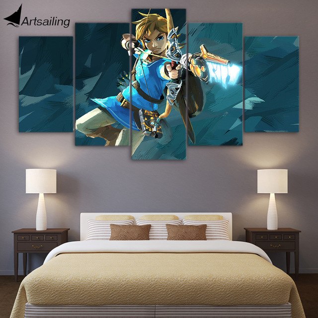 640x640 Hd Printed 5 Piece Canvas Art Legend Of Zelda Painting Game Poster - Legend Of Zelda Painting