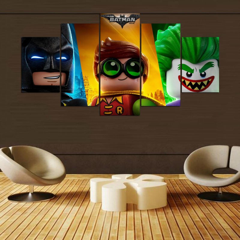 800x800 The Lego Batman Movie Joker Robin Batman 5 Piece Canvas Wall - Lego Batman Painting