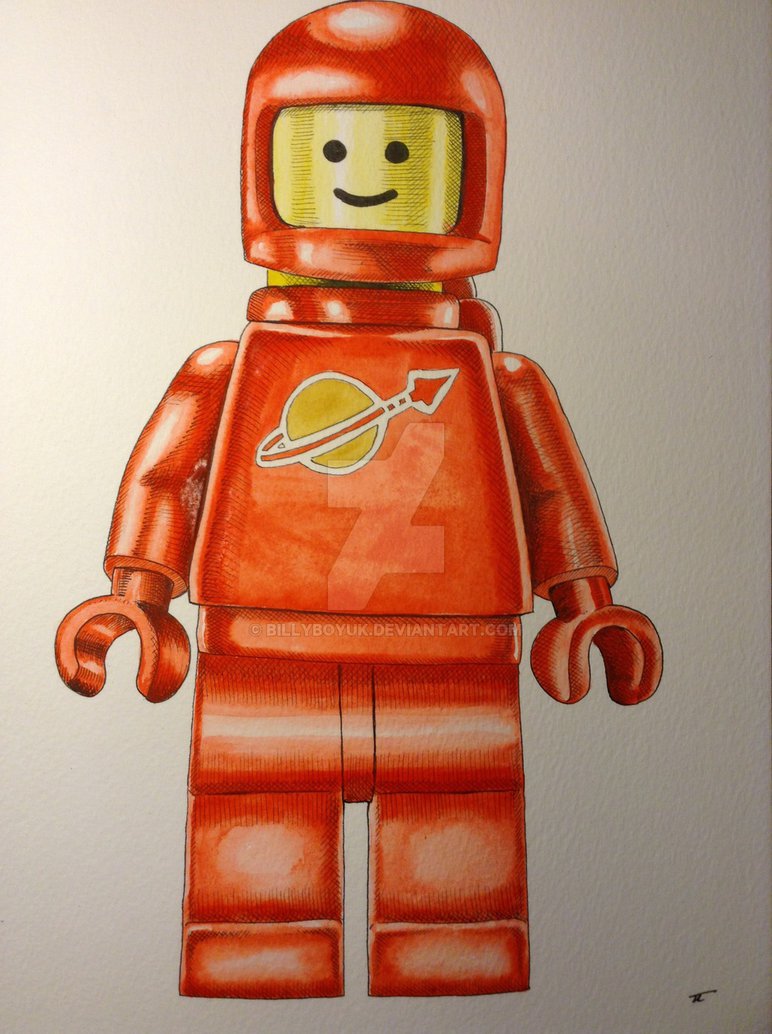 772x1034 Vintage Lego Spaceman Watercolour Painting Art By Billyboyuk - Lego Painting