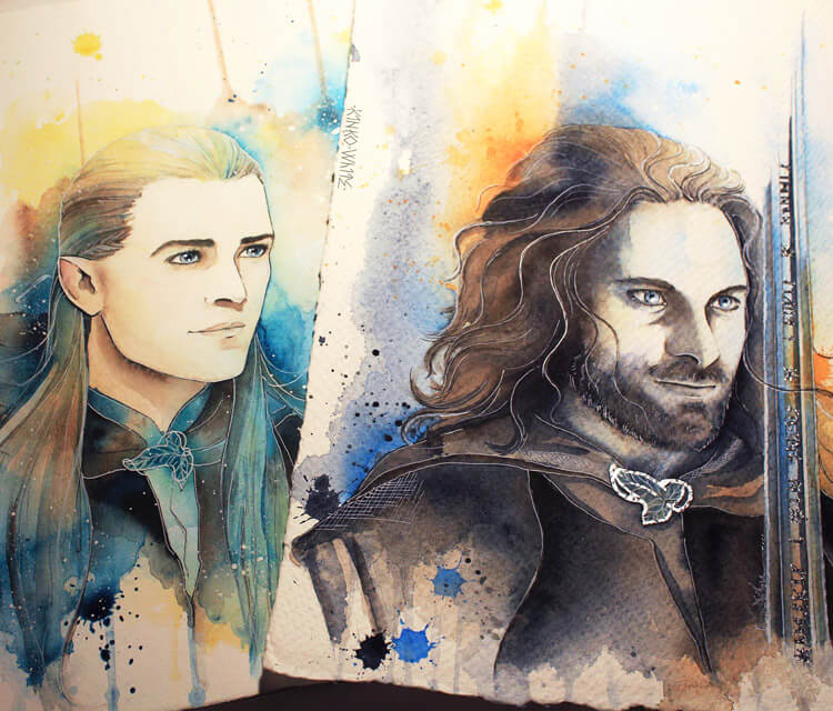 750x640 Legolas And Aragorn Watercolor Painting By Kinko White No. 2775 - Legolas Painting