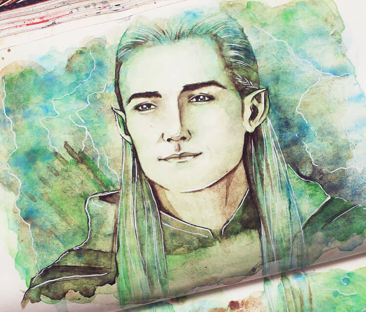750x640 Legolas Watercolor Painting By Kinko White No. 2492 - Legolas Painting