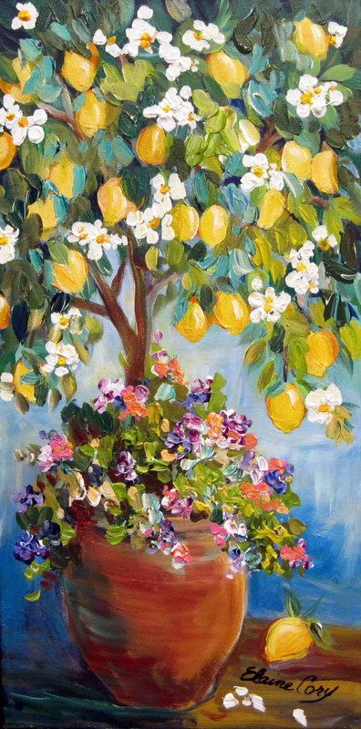 396x800 Lemon Tree Original Landscape Painting Wall Art Decor Gift For Her - Lemon Tree Painting