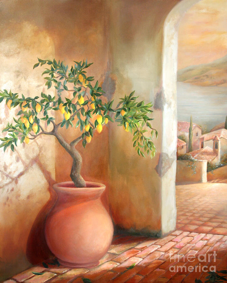 722x900 Tuscan Lemon Tree Painting By Michael Rock - Lemon Tree Painting