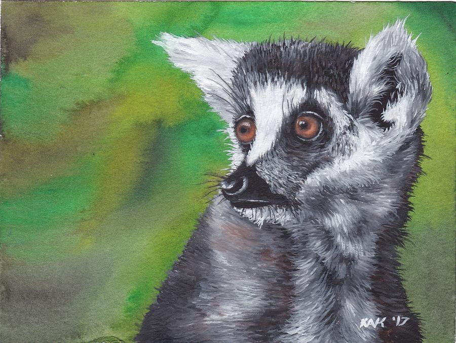 900x677 Lemur Painting By Katherine Klimitas - Lemur Painting