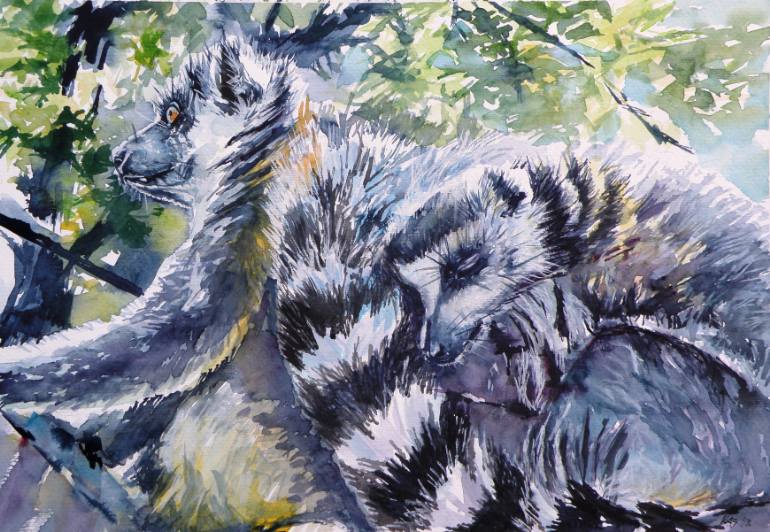 770x532 Saatchi Art Ring Tailed Lemur Painting By Kovacs Anna Brigitta - Lemur Painting