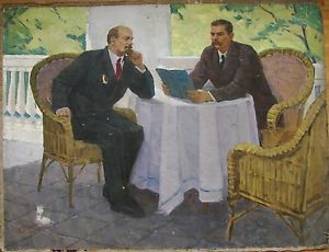 300x230 Russian Ukrainian Soviet Oil Painting Lenin Gorky Capri Realism - Lenin Painting