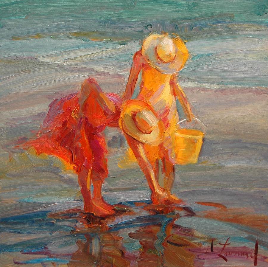 900x896 Finding Shells Painting By Diane Leonard - Leonard Painting