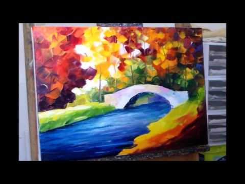 480x360 Leonid Afremov Paint Little Bridge Oil Painting - Leonid Afremov Oil Painting