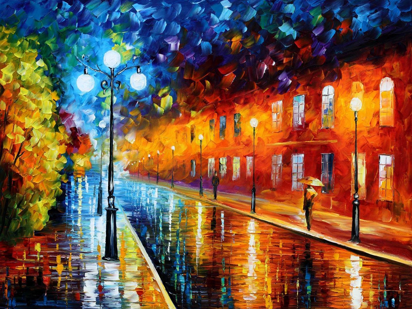 1431x1072 Blue Lights By Leonid Afremov By Leonidafremov - Leonid Afremov Oil Painting