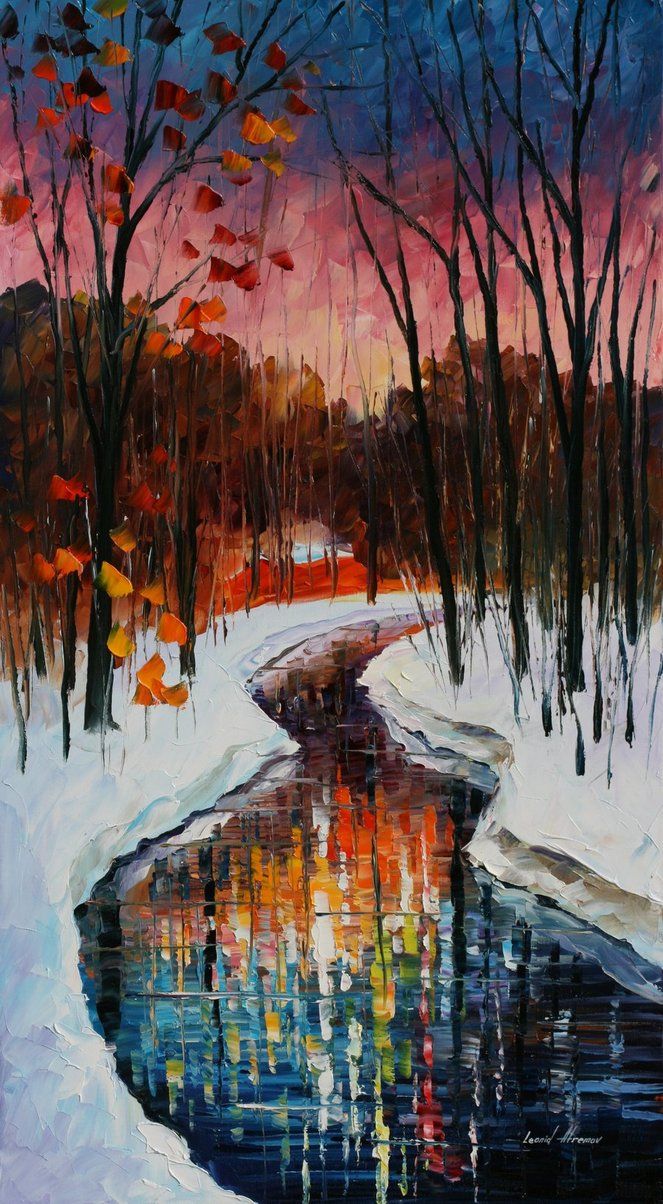 663x1204 Winter Stream - Leonid Afremov Original Painting Price