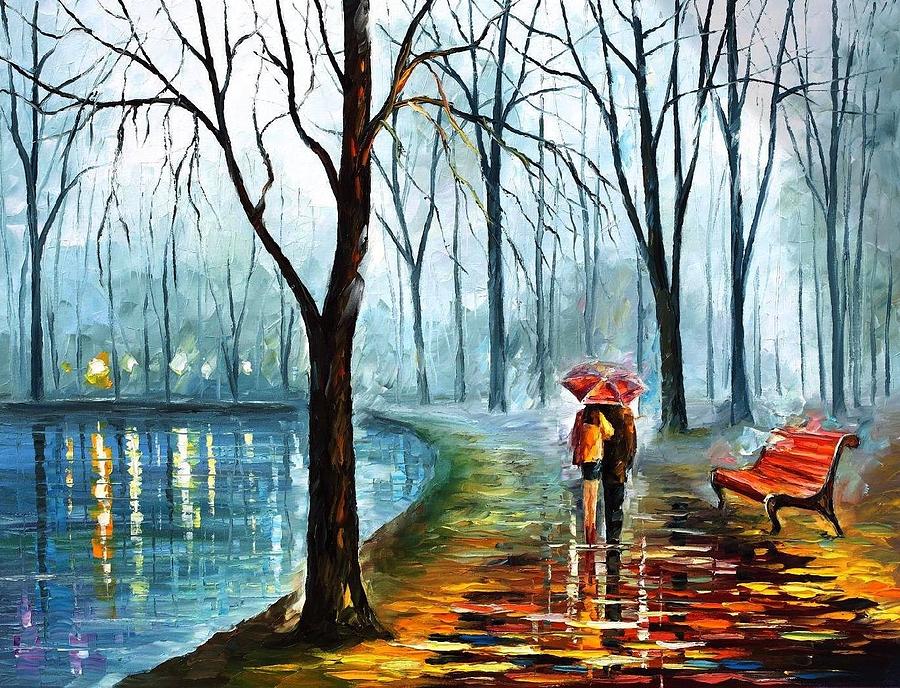 900x688 Foggy Rain - Leonid Afremov Painting