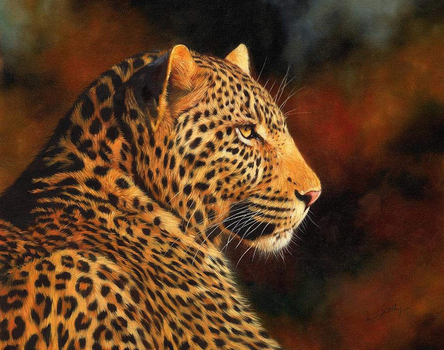 900x710 Golden Leopard Painting By David Stribbling - Leopard Painting
