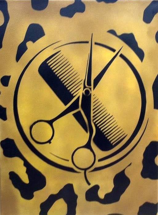 513x698 Salon Shears And Comb With Leopard Print Painting By Mark Burns - Leopard Print Painting