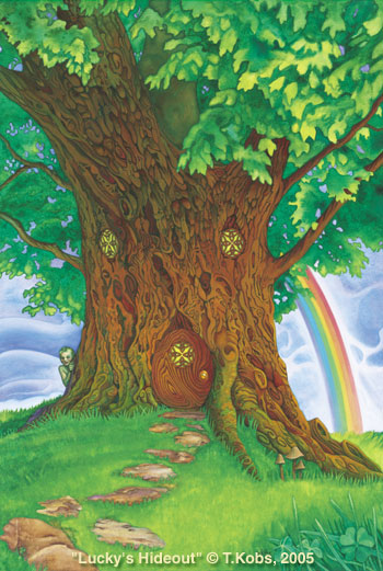 350x521 Rainbow Leprechaun Tree House Painting - Leprechaun Painting