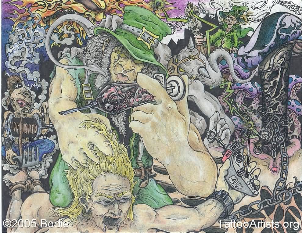 990x764 Wonderful Leprechaun Painting Tattoo - Leprechaun Painting