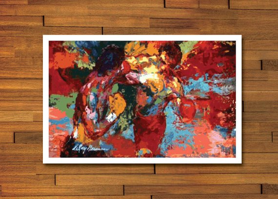 570x408 Rocky Balboa Vs Apollo Creed Replica Leroy Neiman Boxing - Leroy Neiman Rocky Vs Apollo Painting Original