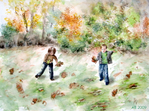 600x449 Les Feuilles Mortes Se Ramassent La Pelle - Les Feuilles Mortes Painting