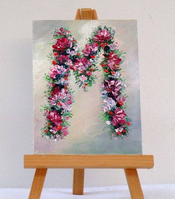 563x640 Valda Fitzpatrick Artwork Floral Letter M Original Painting Oil - Letter M Painting