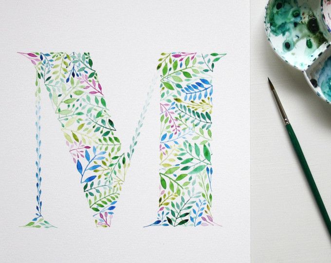 680x540 Watercolour Letter B Wall Art Print, Personalised Nursery Print - Letter M Painting