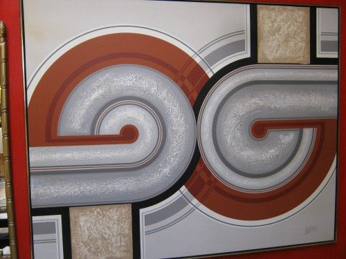 500x375 Retro Abstract Oil Paintingcludes Frame. Painted - Letterman Art Painting