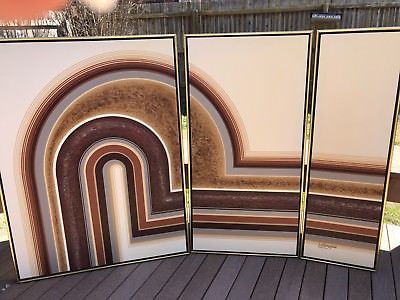 400x300 Vintage Retro 70's 80's Signed Letterman Triptych 3 Panel Painting - Letterman Art Painting