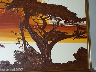 400x300 Vintage Letterman Oil Painting Signed Sunset With Trees 70's Oil - Letterman Oil Painting