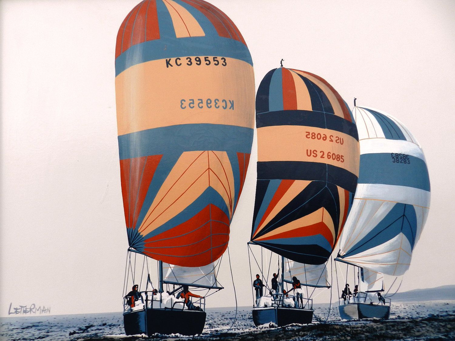 1500x1125 Vintage 70's Letterman Painting, Sailboat, Nautical Picture, Large - Letterman Oil Painting