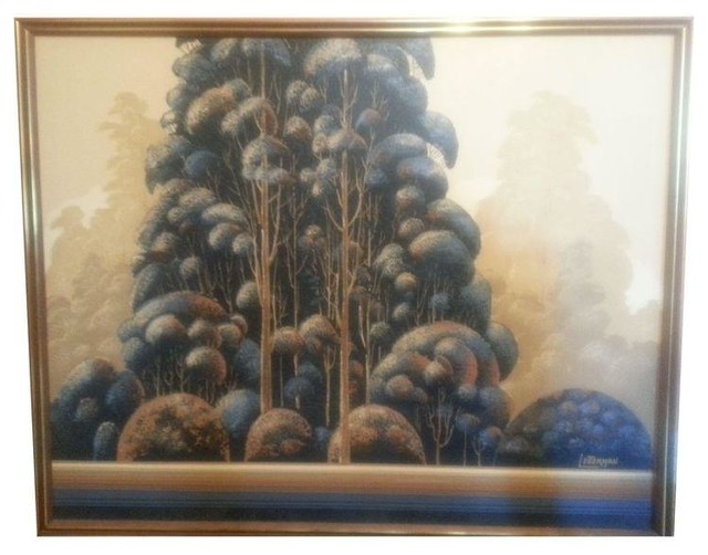 640x502 Large Mcm Letterman Painting Of Blue Trees - Letterman Oil Painting