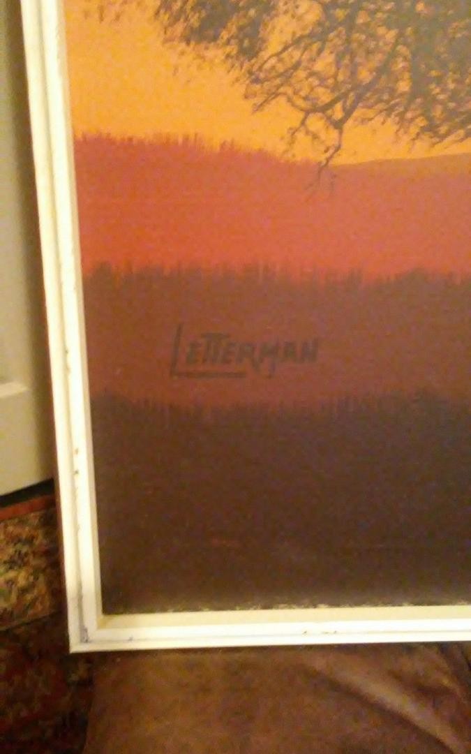 675x1080 Rare Vintage Letterman Large 3' X 3' Oil Canvas Silk Screen - Letterman Painting