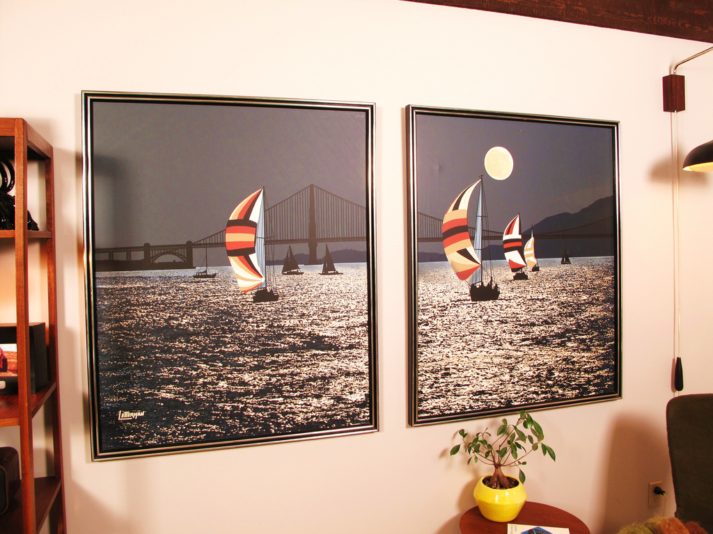 1024x768 Huge Letterman Sailboat Under Moonlight San Francisco - Letterman Painting Sailboat