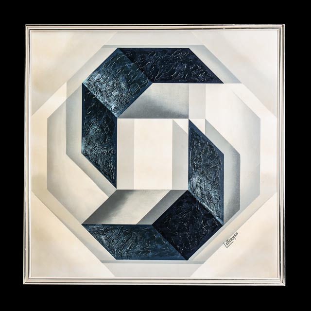 640x640 Large Mid Century Modern Abstract Painting By Letterman Ebth - Letterman Painting Value