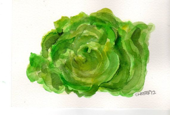 570x387 Lettuce Watercolor Painting Original, Vegetable Painting, 5x 7 - Lettuce Painting