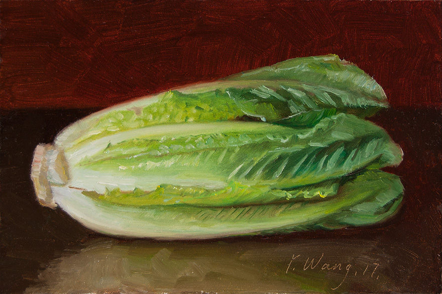880x586 Wang Fine Art A Lettuce Still Life Oil Painting Original Daily - Lettuce Painting