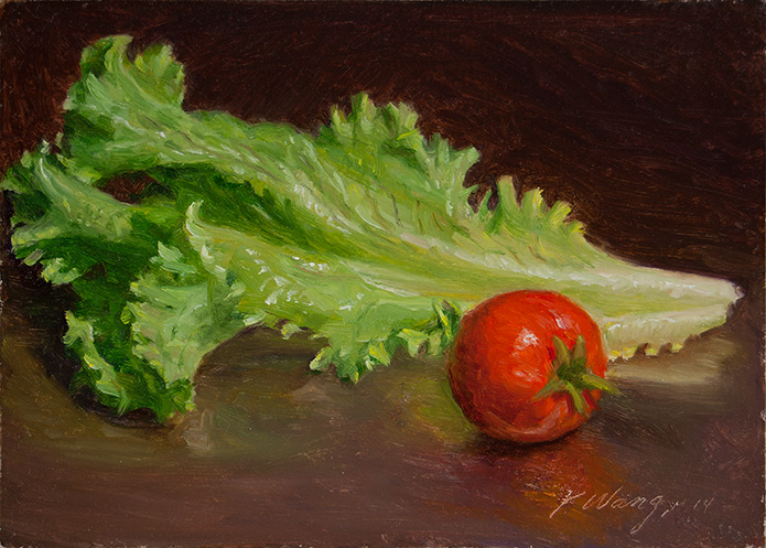 695x497 Wang Fine Art Lettuce And Tomato Daily Painting Small Work Of Art - Lettuce Painting
