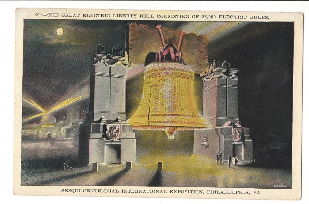 1000x662 Vintage Postcard Philadelphia Sesqui Centennial Expo 1926 Electric - Liberty Bell Painting